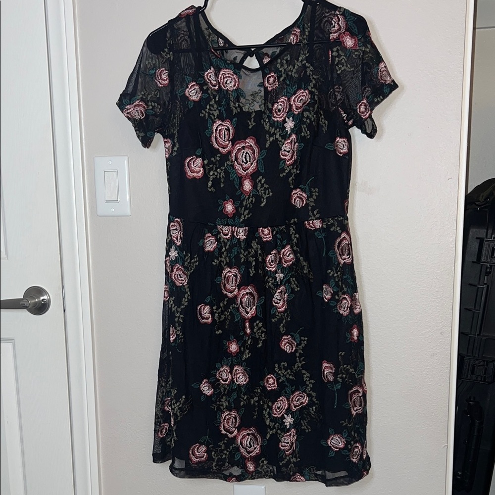 Worthington Black Dress with Pink Floral Design